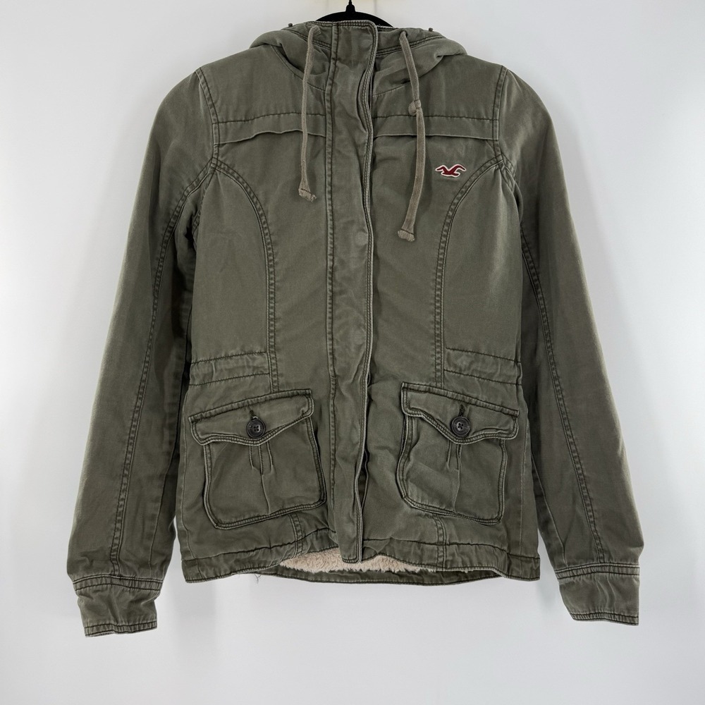 Hollister Hoodie Bomber Jacket Size XS Womens Military Green Thermal Outdoors